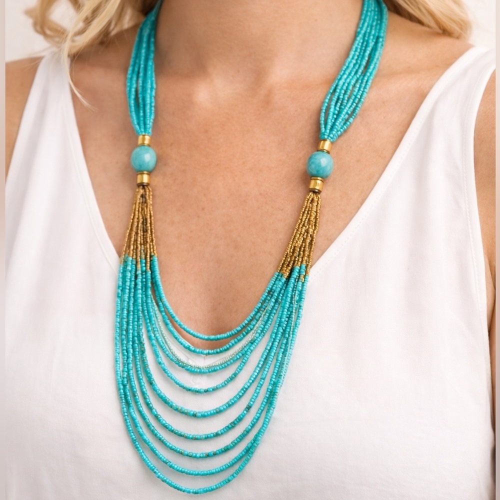 Chico’s Turquoise Multi-Strand Beaded Necklace (BR444)
